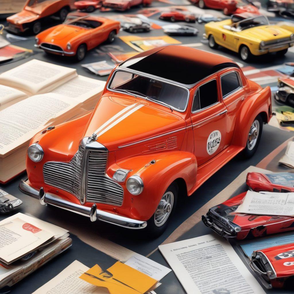 A vibrant collage featuring a classic vintage car and an open book with English text, surrounded by automotive parts and tools, symbolizing learning through the joy of cars. The background should blend a racetrack and a classroom to represent the fusion of automotive education and language fluency. Include elements like road signs with English phrases and gears to add educational context. super-realistic. vibrant colors. dynamic composition.
